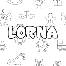Coloriage pr&eacute;nom LORNA - d&eacute;cor Jouets