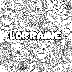 Coloriage prénom LORRAINE - décor Mandala fruits