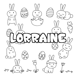 Coloriage pr&eacute;nom LORRAINE - d&eacute;cor Paques