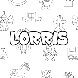 Coloriage prénom LORRIS - décor Jouets