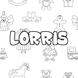 Coloriage pr&eacute;nom LORRIS - d&eacute;cor Jouets