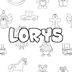 Coloriage pr&eacute;nom LORYS - d&eacute;cor Jouets