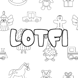 Coloriage pr&eacute;nom LOTFI - d&eacute;cor Jouets