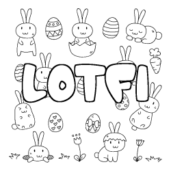 Coloriage pr&eacute;nom LOTFI - d&eacute;cor Paques