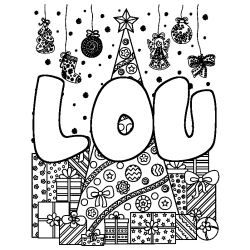 Coloriage LOU - d&eacute;cor Sapin et Cadeaux