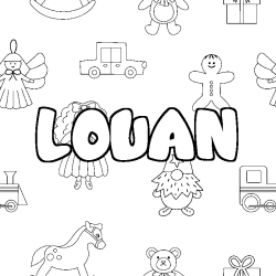 Coloriage pr&eacute;nom LOUAN - d&eacute;cor Jouets