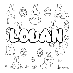 Coloriage pr&eacute;nom LOUAN - d&eacute;cor Paques