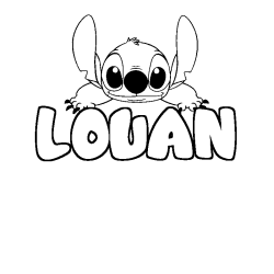 Coloriage prénom LOUAN - décor Stitch