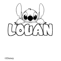 Coloriage pr&eacute;nom LOUAN - d&eacute;cor Stitch