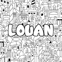 Coloriage pr&eacute;nom LOUAN - d&eacute;cor Ville