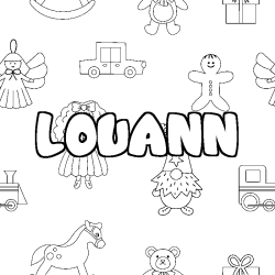 Coloriage pr&eacute;nom LOUANN - d&eacute;cor Jouets