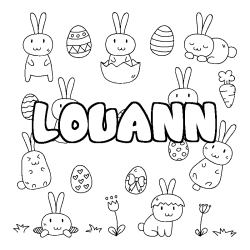 Coloriage pr&eacute;nom LOUANN - d&eacute;cor Paques