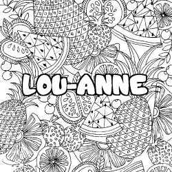 Coloriage prénom LOU-ANNE - décor Mandala fruits