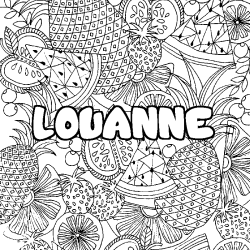 Coloriage pr&eacute;nom LOUANNE - d&eacute;cor Mandala fruits