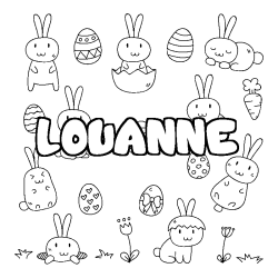 Coloriage pr&eacute;nom LOUANNE - d&eacute;cor Paques