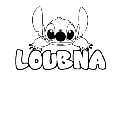 Coloriage prénom LOUBNA - décor Stitch