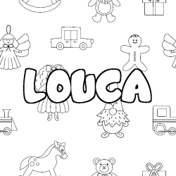 Coloriage prénom LOUCA - décor Jouets