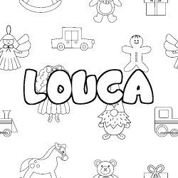 Coloriage pr&eacute;nom LOUCA - d&eacute;cor Jouets