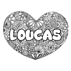 Coloriage prénom LOUCAS - décor Mandala coeur