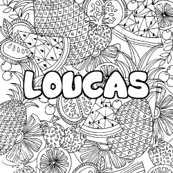 Coloriage prénom LOUCAS - décor Mandala fruits