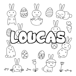 Coloriage pr&eacute;nom LOUCAS - d&eacute;cor Paques