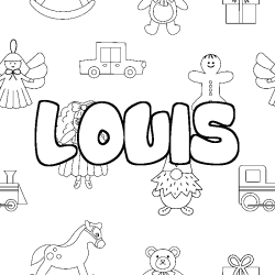 Coloriage prénom LOUIS - décor Jouets