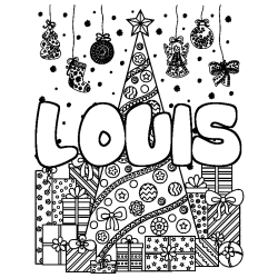 Coloriage LOUIS - d&eacute;cor Sapin et Cadeaux