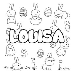 Coloriage pr&eacute;nom LOUISA - d&eacute;cor Paques