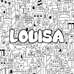 Coloriage prénom LOUISA - décor Ville