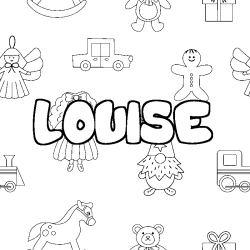 Coloriage prénom LOUISE - décor Jouets