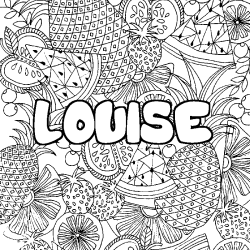 Coloriage prénom LOUISE - décor Mandala fruits