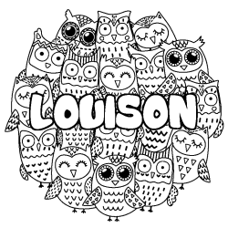 Coloriage prénom LOUISON - décor Chouettes