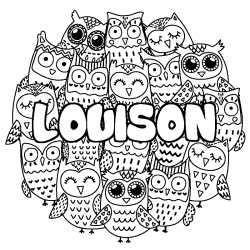 Coloriage pr&eacute;nom LOUISON - d&eacute;cor Chouettes