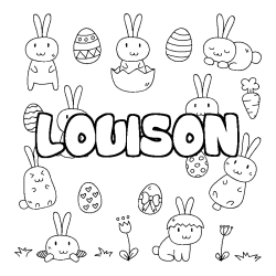 Coloriage prénom LOUISON - décor Paques