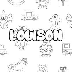 Coloriage pr&eacute;nom LOUISON - d&eacute;cor Jouets