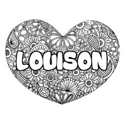 Coloriage pr&eacute;nom LOUISON - d&eacute;cor Mandala coeur