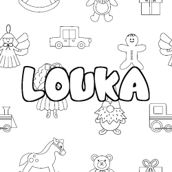 Coloriage prénom LOUKA - décor Jouets