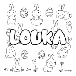 Coloriage prénom LOUKA - décor Paques