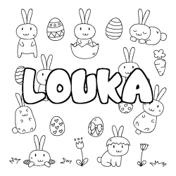 Coloriage pr&eacute;nom LOUKA - d&eacute;cor Paques
