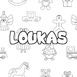 Coloriage prénom LOUKAS - décor Jouets