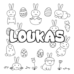 Coloriage pr&eacute;nom LOUKAS - d&eacute;cor Paques