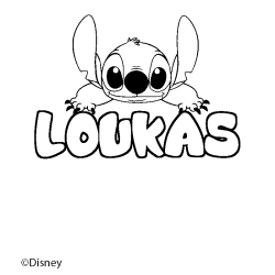 Coloriage pr&eacute;nom LOUKAS - d&eacute;cor Stitch