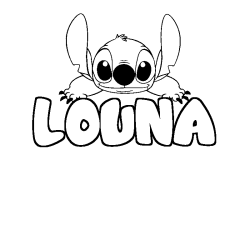 Coloriage prénom LOUNA - décor Stitch