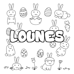 Coloriage pr&eacute;nom LOUNES - d&eacute;cor Paques