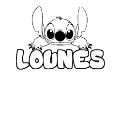 Coloriage prénom LOUNES - décor Stitch