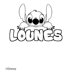 Coloriage pr&eacute;nom LOUNES - d&eacute;cor Stitch