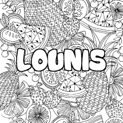 Coloriage prénom LOUNIS - décor Mandala fruits