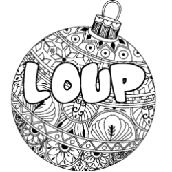 Coloriage pr&eacute;nom LOUP - d&eacute;cor Boule de No&euml;l