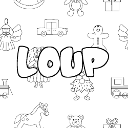 Coloriage pr&eacute;nom LOUP - d&eacute;cor Jouets