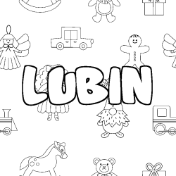 Coloriage prénom LUBIN - décor Jouets